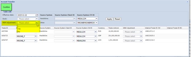 Accoount Transfer MtM Adjustment option