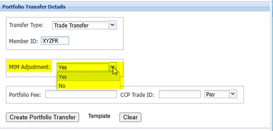Portfolio Transfer MtM Adjustment option