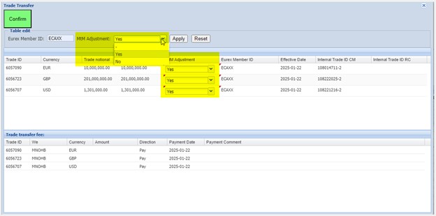 Trade Transfer MtM Adjustment option
