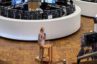 TV interview on the trading floor